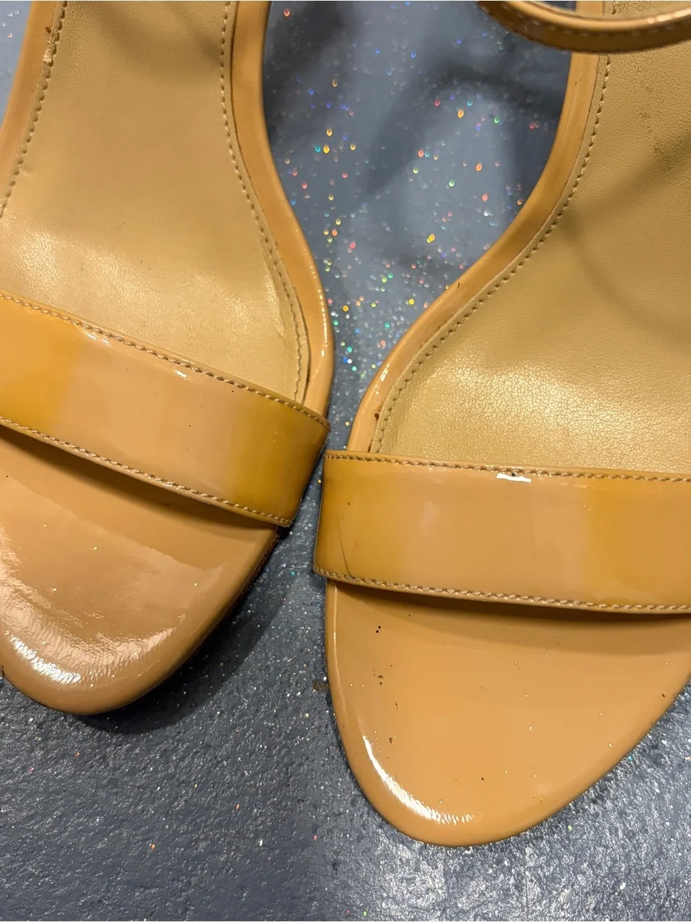 Michael Kors Patent Strappy High Heel Sandals in Tan